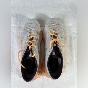On Cloud X women’s running shoes. Grey/orange, women’s size 8.